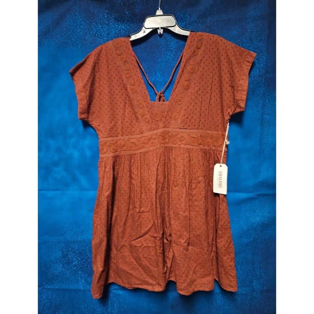 Shyanne Rust Brown Eyelet Midi Dress - Picture 1 of 4